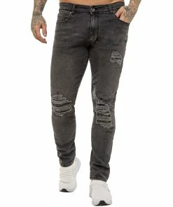 Enzo Mens Skinny Stretch Denim Jeans - Grey