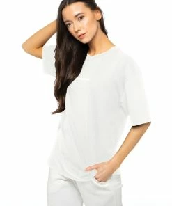 Enzo Ladies Print Oversized T-Shirt - White