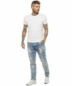 Enzo Mens Skinny Stretch Denim Jeans - Sky Blue -Cheap Enzo Sales Shop 06