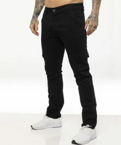 Enzo Mens Cargo Combat Chinos - Black