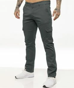 Enzo Mens Cargo Combat Chinos - Grey