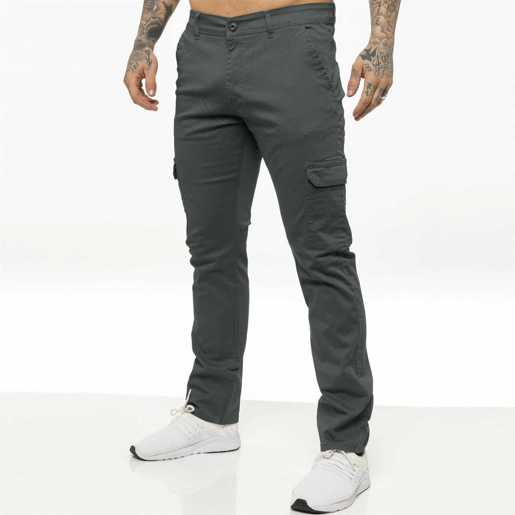 Enzo Mens Cargo Combat Chinos - Grey 3 Enzo Mens Cargo Combat Chinos - Grey