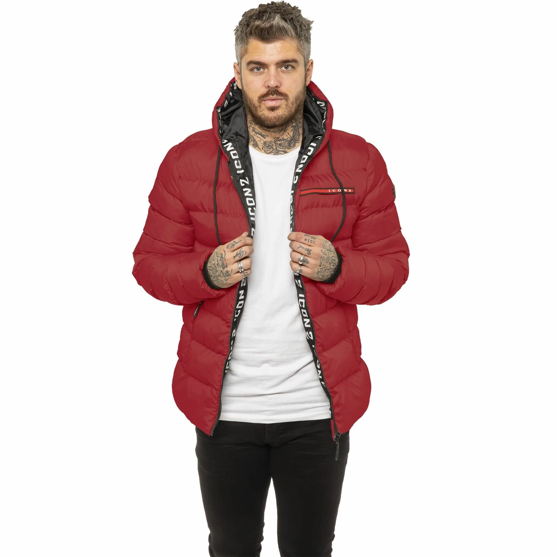 ICON 2 By Enzo Mens Puffer Jacket - Red 3 ICON 2 By Enzo Mens Puffer Jacket - Red
