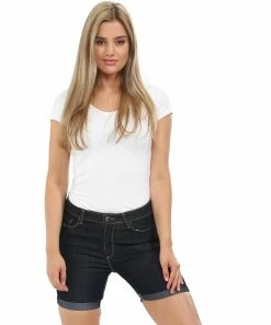 Enzo Womens Skinny Stretch Shorts - Navy/Blue