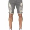 Enzo Mens Ripped Skinny Shorts - Grey