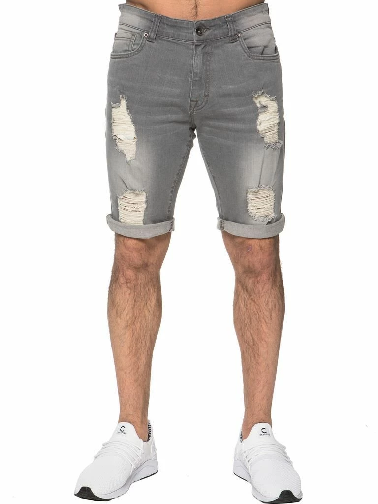 Enzo Mens Ripped Skinny Shorts - Grey 3 Enzo Mens Ripped Skinny Shorts - Grey