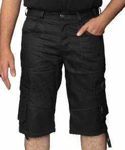 Enzo Mens Cargo Combat Denim Shorts - Black