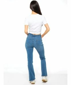 Enzo Womens Straight Slit Jeans - Blue -Cheap Enzo Sales Shop 142f118d81254bb49bee7ac0bd0eaba4