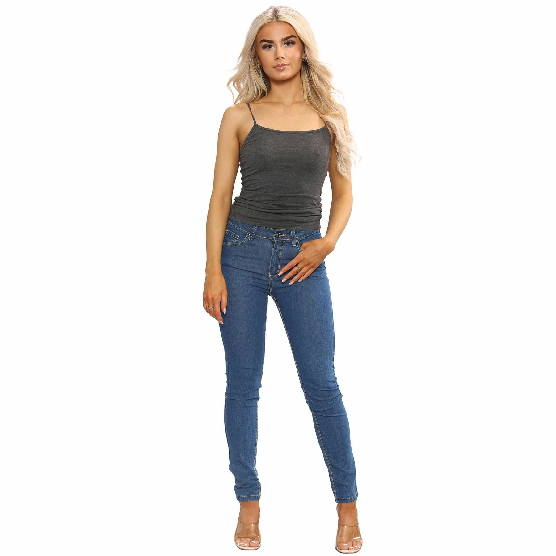 Enzo Womens Skinny Stretched Jeans - Blue 7 Enzo Womens Skinny Stretched Jeans - Blue - Image 5