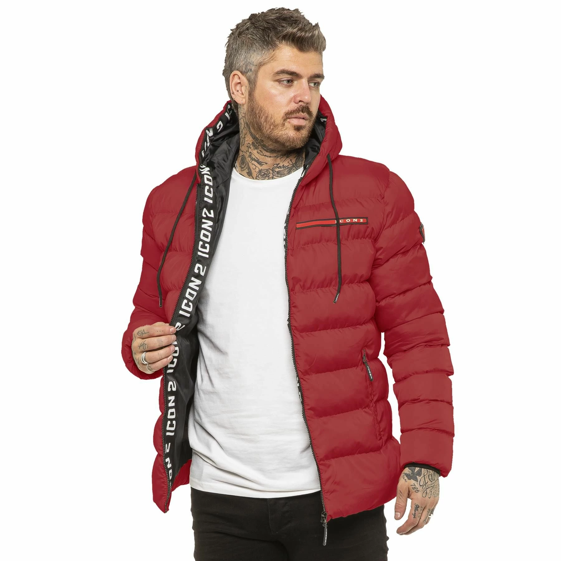 ICON 2 By Enzo Mens Puffer Jacket - Red 4 ICON 2 By Enzo Mens Puffer Jacket - Red - Image 2