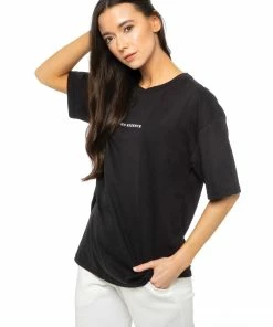 Enzo Ladies Print Oversized T-Shirt - Black