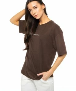Enzo Ladies Print Oversized T-Shirt - Brown