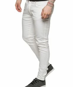 Enzo Mens Skinny Super Stretch Denim Jeans - White