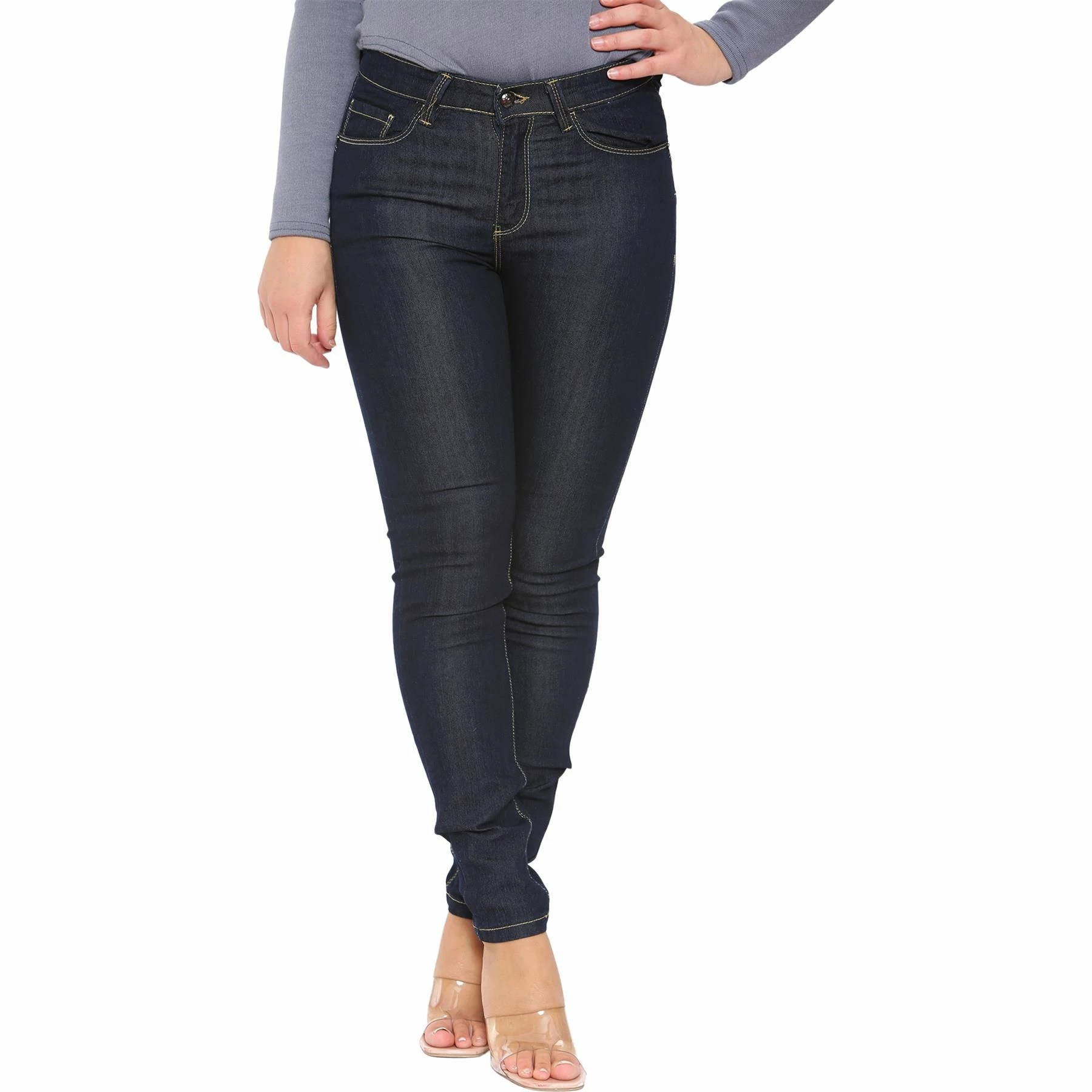 Enzo Womens Skinny Stretched Jeans - Indigo Blue 7 Enzo Womens Skinny Stretched Jeans - Indigo Blue - Image 5