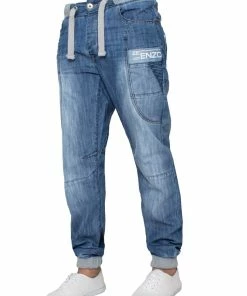 Enzo Men's Cuffed Fit Denim Jeans - Blue