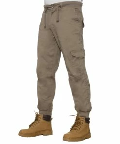 Mens Cuffed Cargo Jean Joggers| Enzo Designer Menswear - Beige