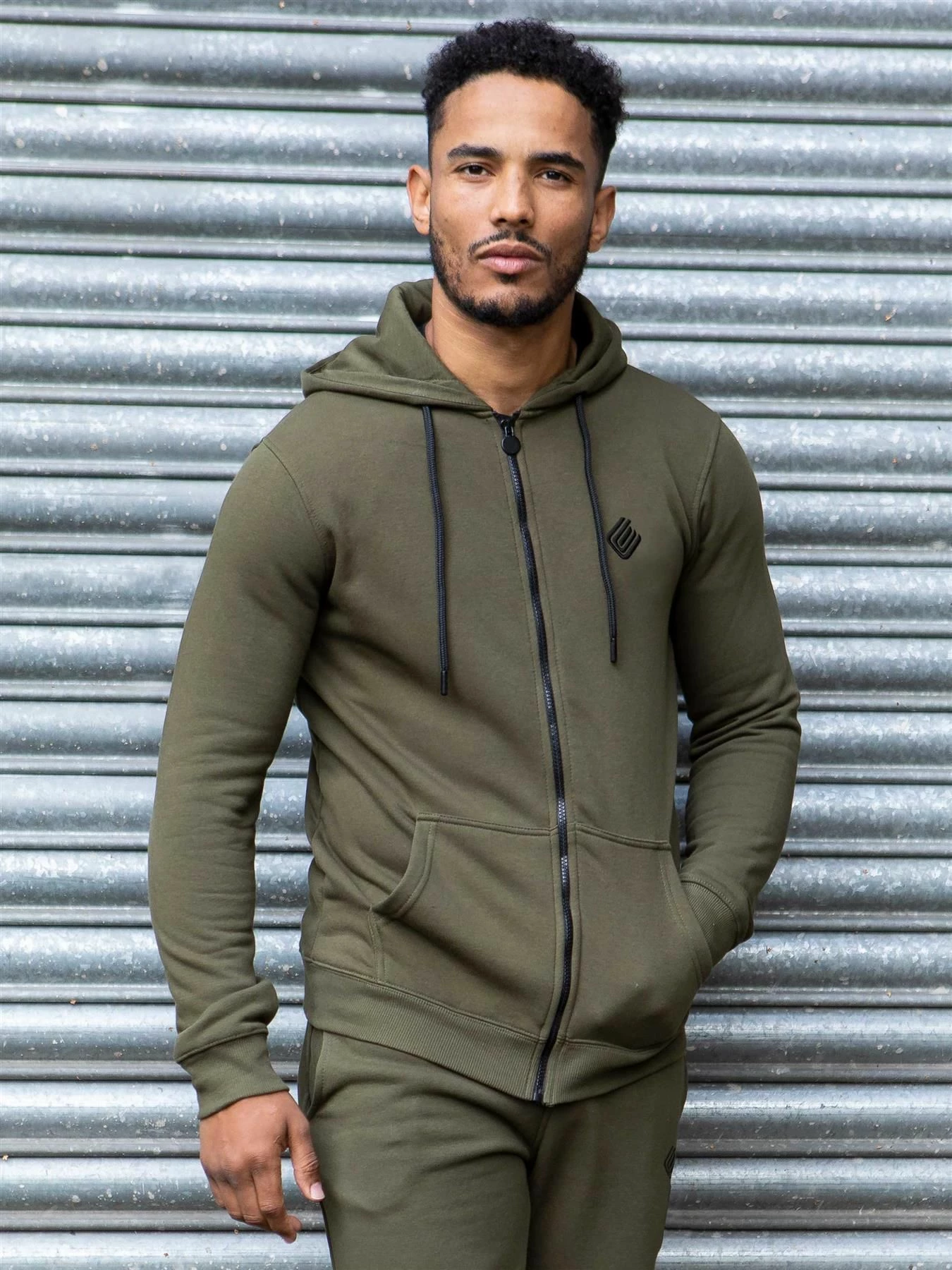 Mens Zip up Hoodie | Enzo Designer Menswear - Khaki 3 Mens Zip up Hoodie | Enzo Designer Menswear - Khaki