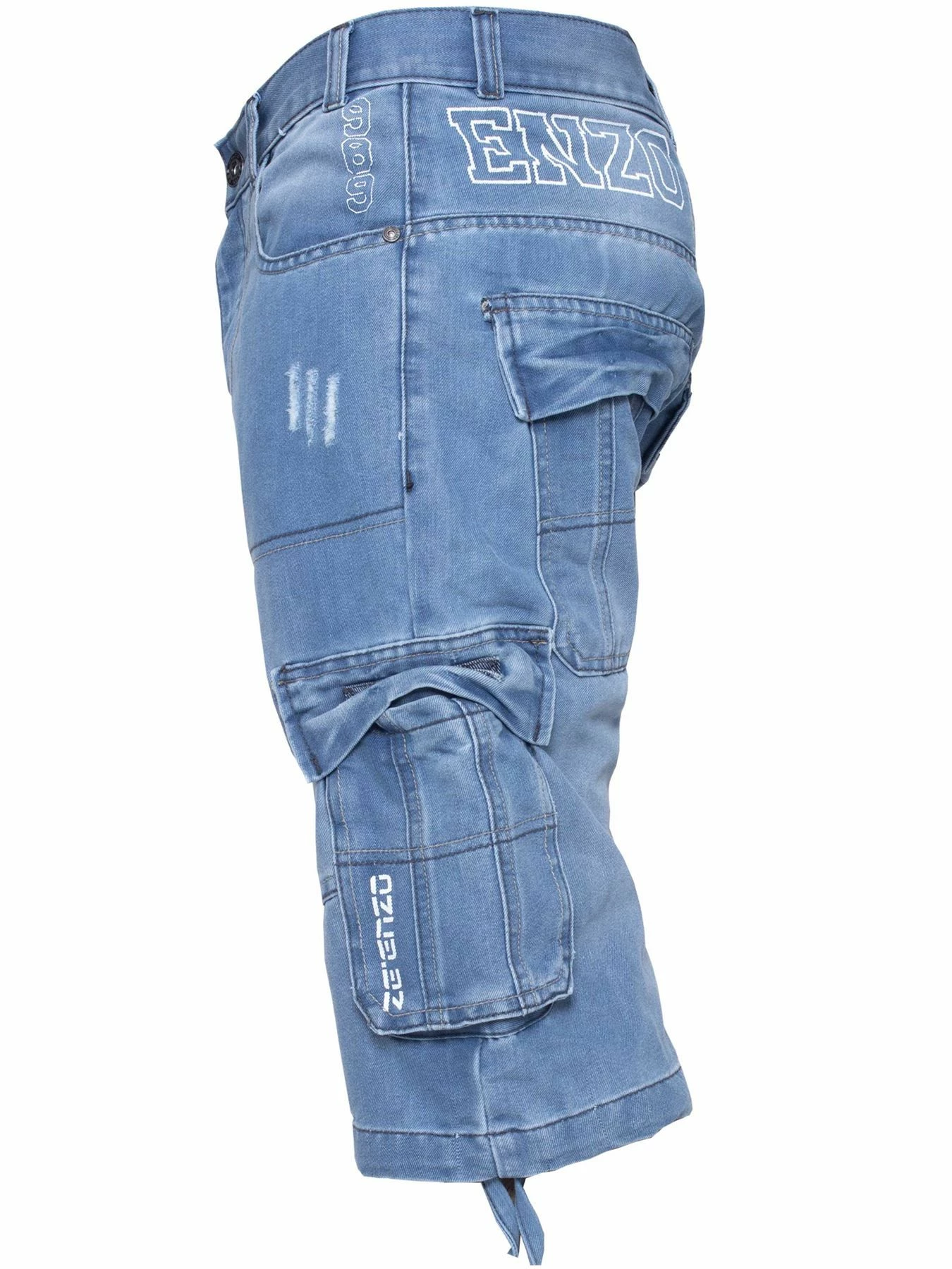 Enzo Mens Cargo Combat Denim Shorts - Sky Blue 5 Enzo Mens Cargo Combat Denim Shorts - Sky Blue - Image 3