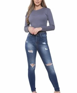 Womens Skinny Stretch Denim Jeans| Enzo Designer Ladieswear - Blue/Navy