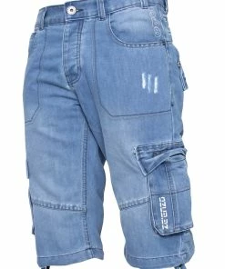 Enzo Mens Cargo Combat Denim Shorts - Sky Blue