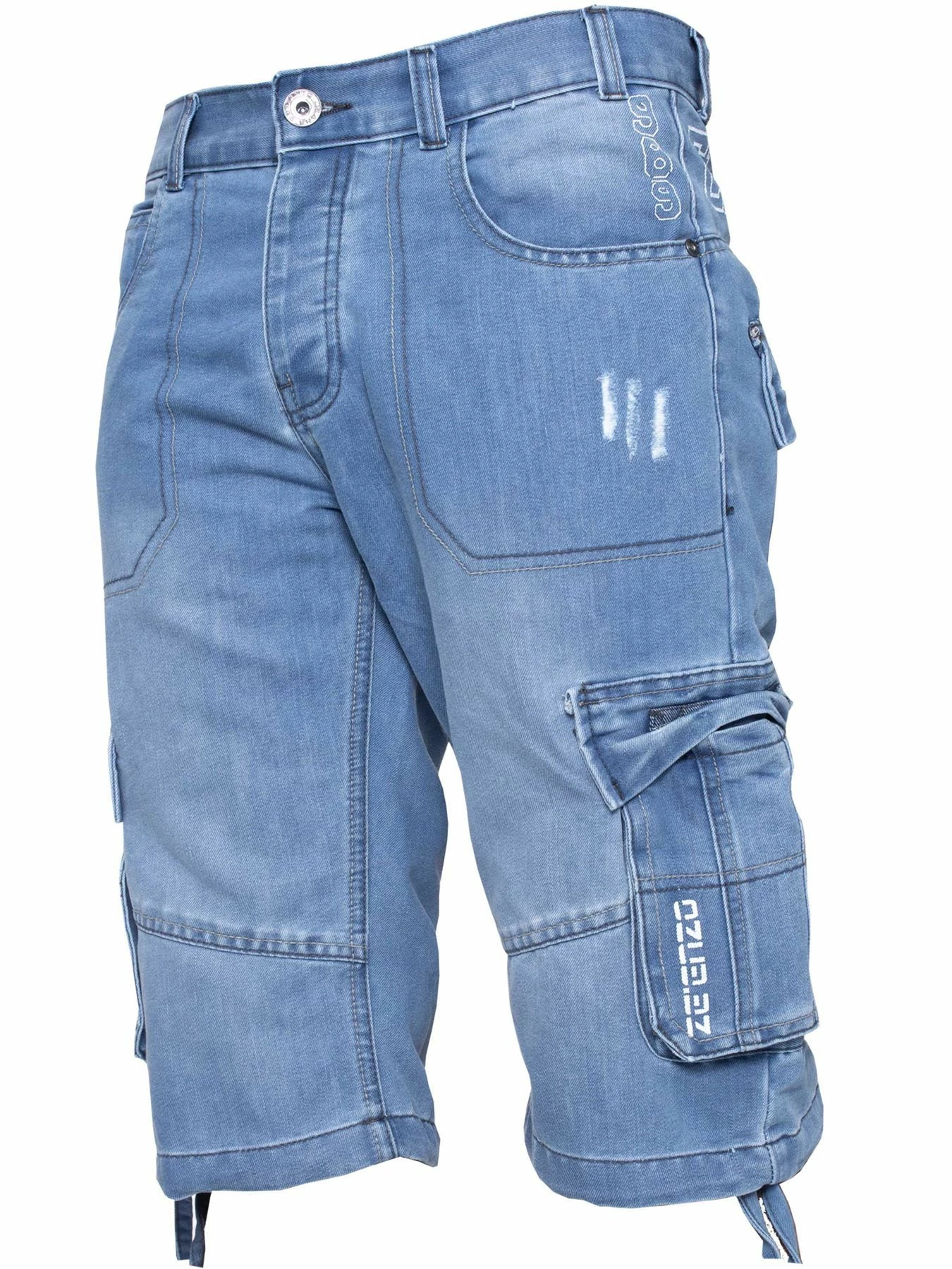 Enzo Mens Cargo Combat Denim Shorts - Sky Blue 3 Enzo Mens Cargo Combat Denim Shorts - Sky Blue