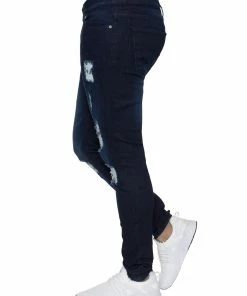 Enzo Mens Skinny Ripped Jeans - Indigo Blue -Cheap Enzo Sales Shop 59c72fa751bd4fbdb014b8111746451c