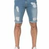 Enzo Mens Ripped Skinny Shorts - Sky Blue