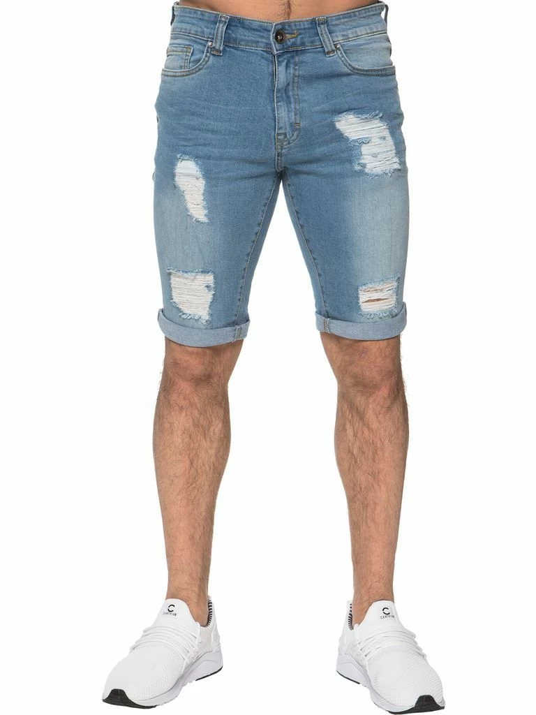 Enzo Mens Ripped Skinny Shorts - Sky Blue 3 Enzo Mens Ripped Skinny Shorts - Sky Blue