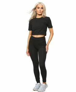 Enzo | Womens Crop Top Tracksuit - Black