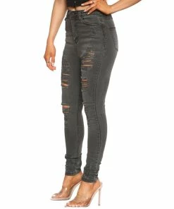 Enzo Womens Skinny Stretch Ripped Denim Jeans - Grey -Cheap Enzo Sales Shop 5f3d13a7932d4afc835bfb8ed886e6b9