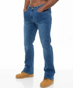 Enzo Mens Bootcut Stretch Denim Jeans - Sky Blue