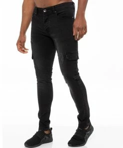 Enzo Mens Skinny Ripped Jeans - Black