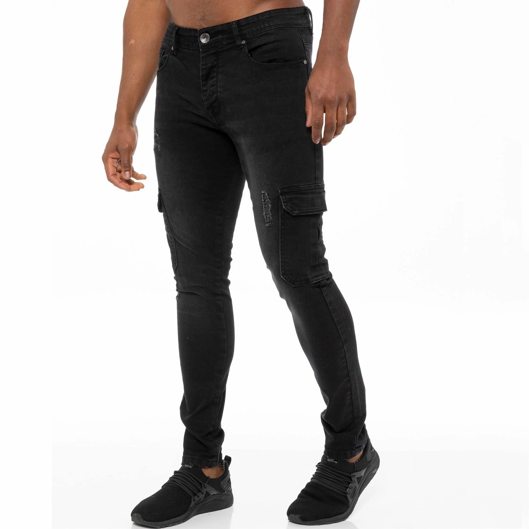 Enzo Mens Skinny Ripped Jeans - Black 3 Enzo Mens Skinny Ripped Jeans - Black