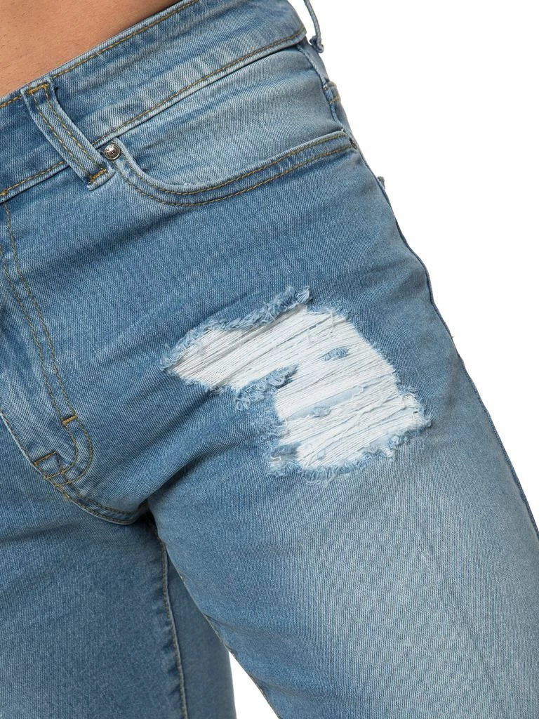 Enzo Mens Ripped Skinny Shorts - Sky Blue 6 Enzo Mens Ripped Skinny Shorts - Sky Blue - Image 4