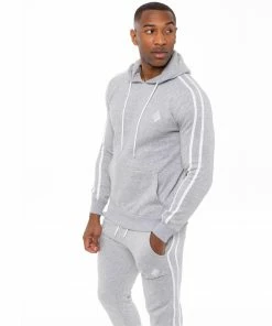 Enzo Mens Pullover Striped Hoodie - Grey