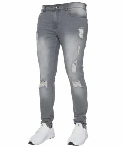 Enzo Mens Skinny Ripped Jeans - Grey