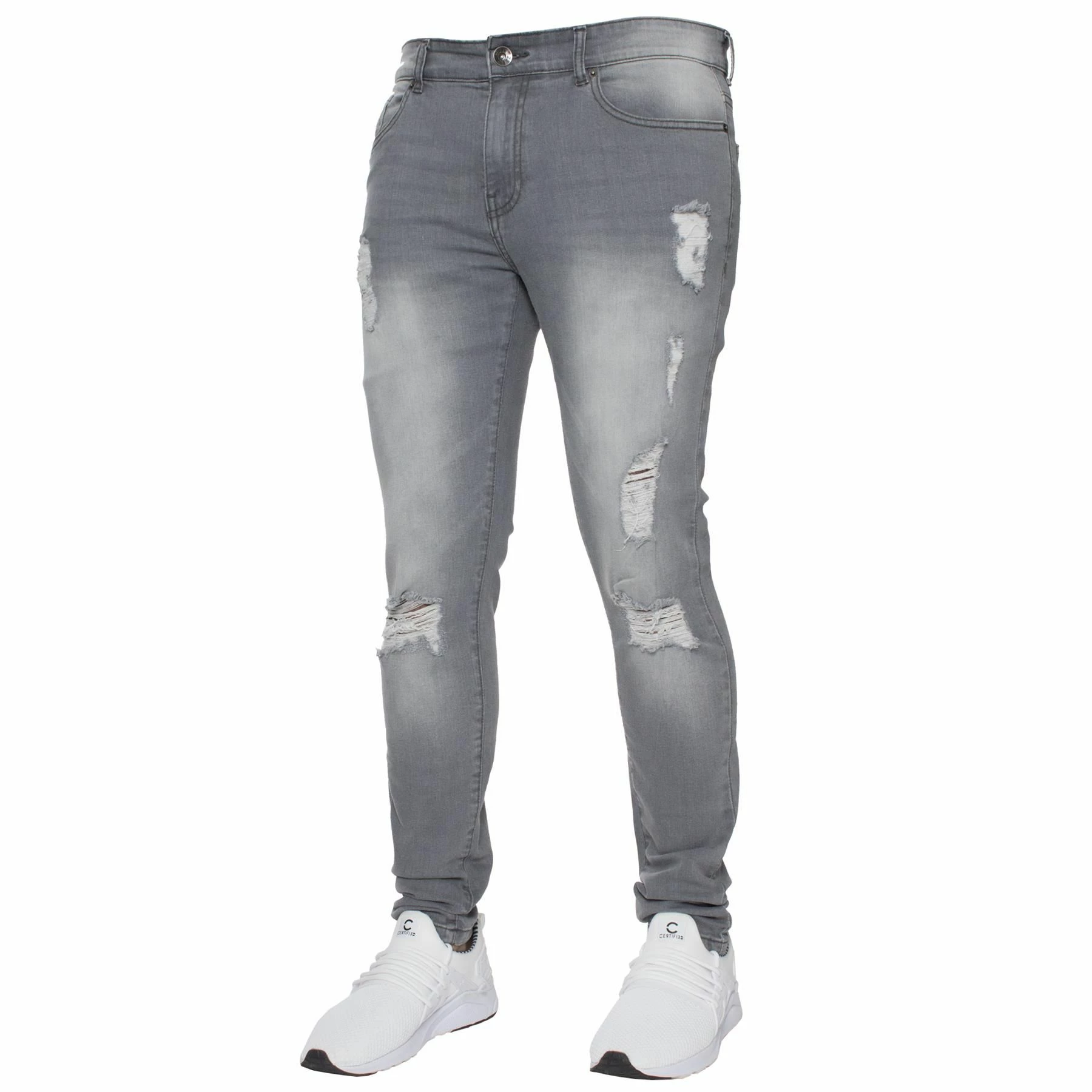 Enzo Mens Skinny Ripped Jeans - Grey 3 Enzo Mens Skinny Ripped Jeans - Grey
