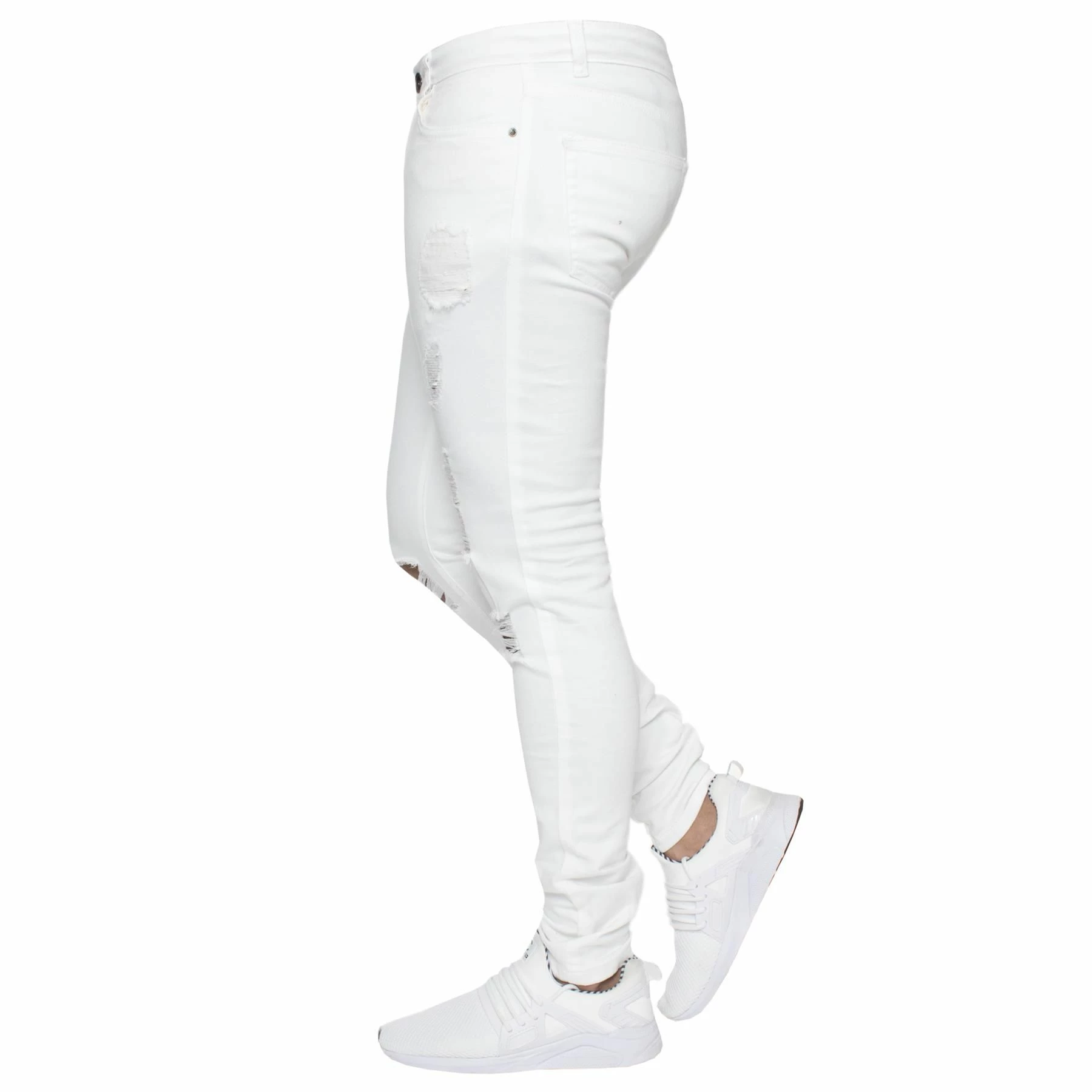 Enzo Mens Skinny Ripped Jeans - White 5 Enzo Mens Skinny Ripped Jeans - White - Image 3
