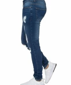 Enzo Mens Skinny Ripped Jeans - Blue -Cheap Enzo Sales Shop 714a46e987f04f73ba5fcf758b49698d