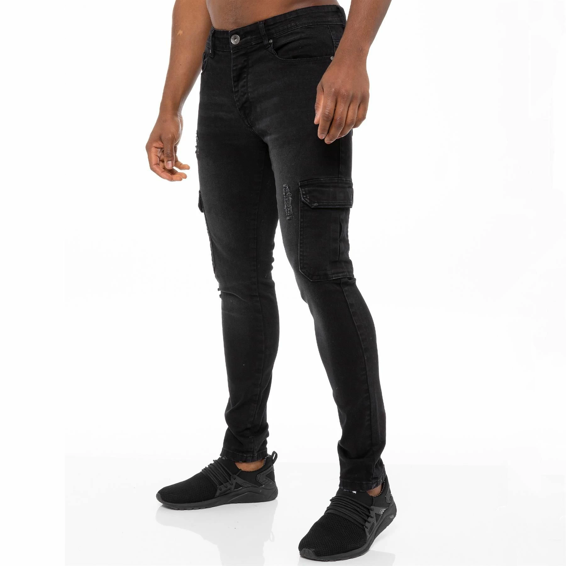 Enzo Mens Skinny Ripped Jeans - Black 5 Enzo Mens Skinny Ripped Jeans - Black - Image 3