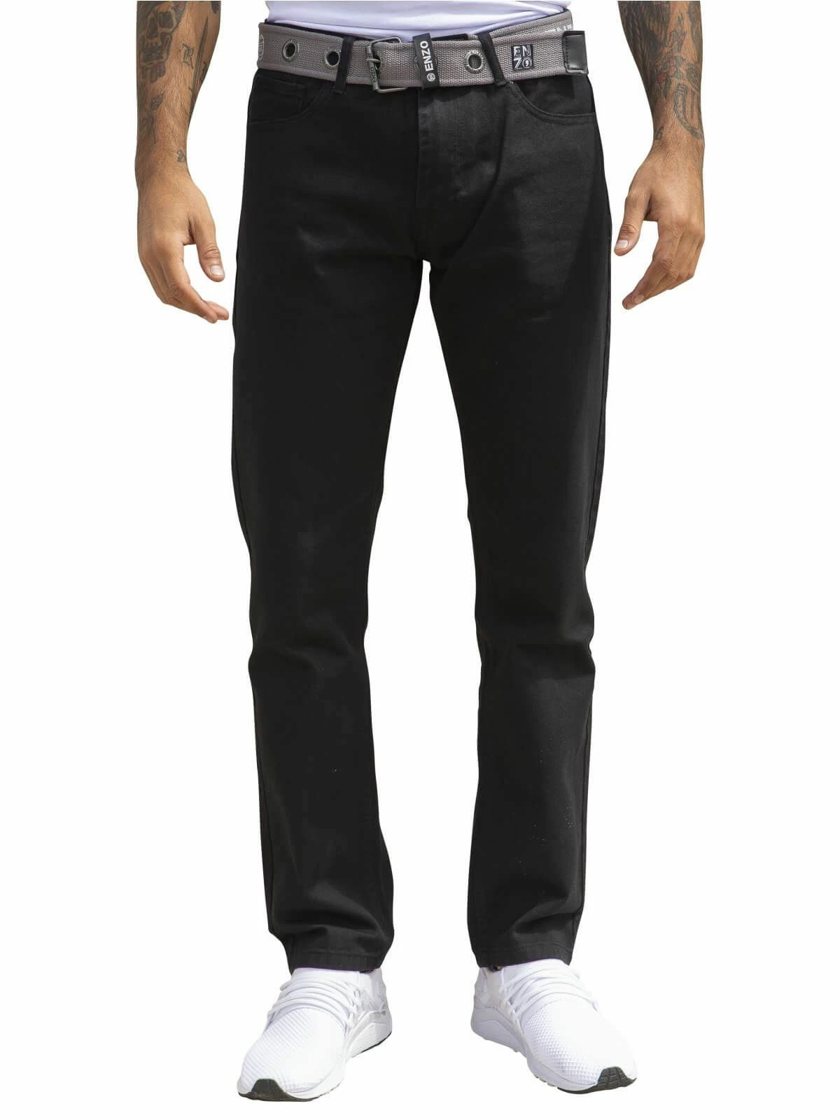 Enzo Men's Designer Regular Fit Denim Jeans - Black 3 Enzo Men's Designer Regular Fit Denim Jeans - Black