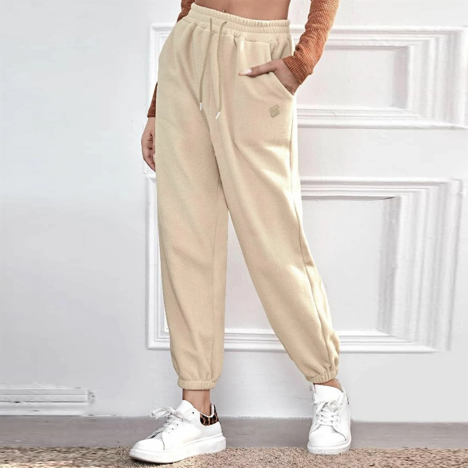 Ladies Oversized Joggers| Enzo Designer Womenswear - Beige 4 Ladies Oversized Joggers| Enzo Designer Womenswear - Beige - Image 2