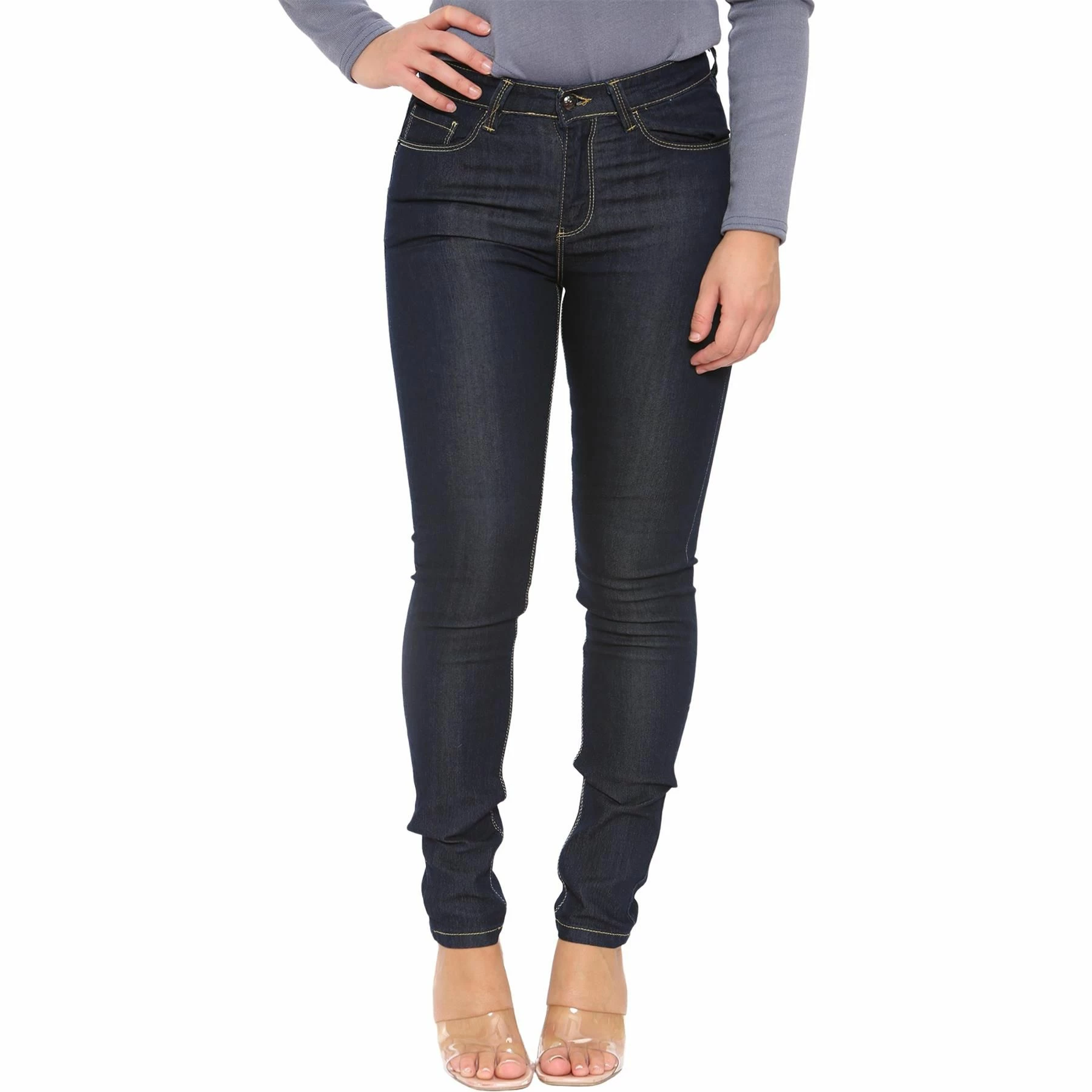 Enzo Womens Skinny Stretched Jeans - Indigo Blue 3 Enzo Womens Skinny Stretched Jeans - Indigo Blue