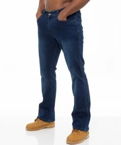 Enzo Mens Bootcut Stretch Denim Jeans - Blue