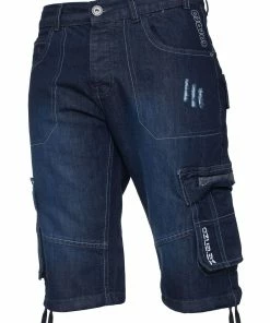 Enzo Mens Cargo Combat Denim Shorts - Navy