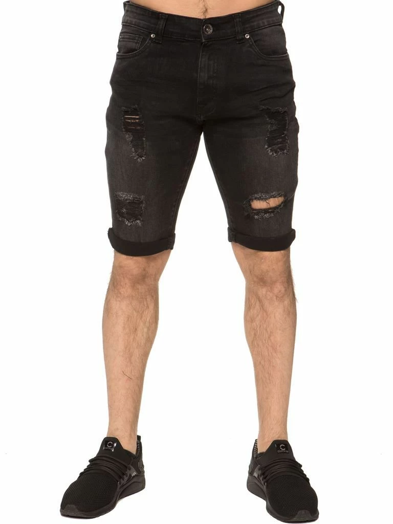 Enzo Mens Ripped Skinny Shorts - Black 4 Enzo Mens Ripped Skinny Shorts - Black - Image 2