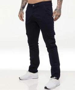 Enzo Mens Cargo Combat Chinos - Navy