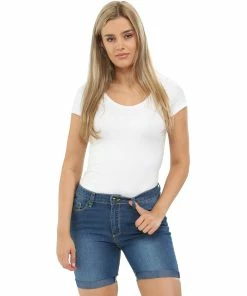 Enzo Womens Skinny Stretch Shorts - Indigo Blue