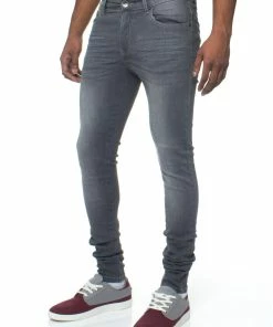 Enzo Mens Skinny Super Stretch Denim Jeans - Grey