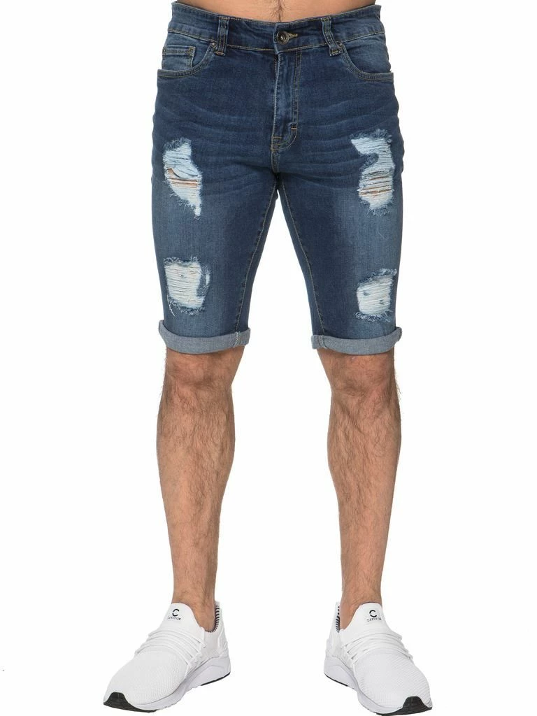 Enzo Mens Ripped Skinny Shorts - Blue 3 Enzo Mens Ripped Skinny Shorts - Blue